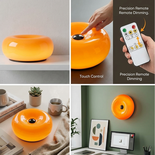 Artistic Orange Donut Lamp: Minimalist Glass Bedside Light Decor