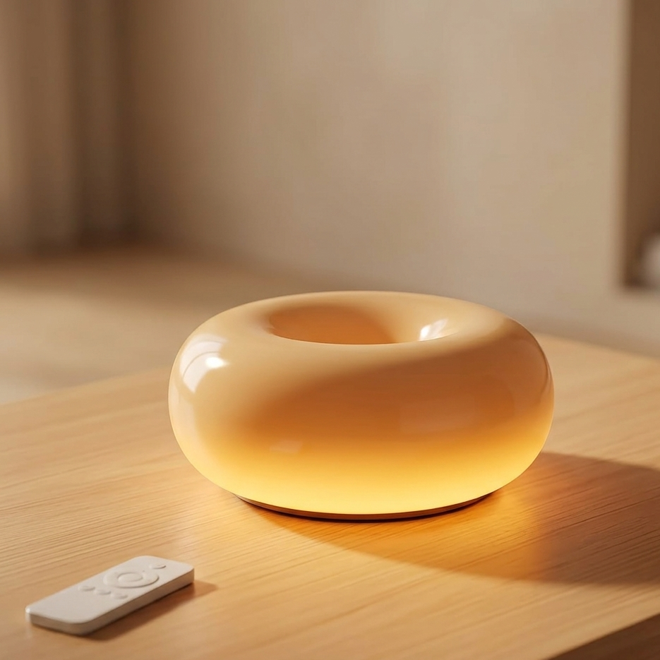 Artistic Orange Donut Lamp: Minimalist Glass Bedside Light Decor
