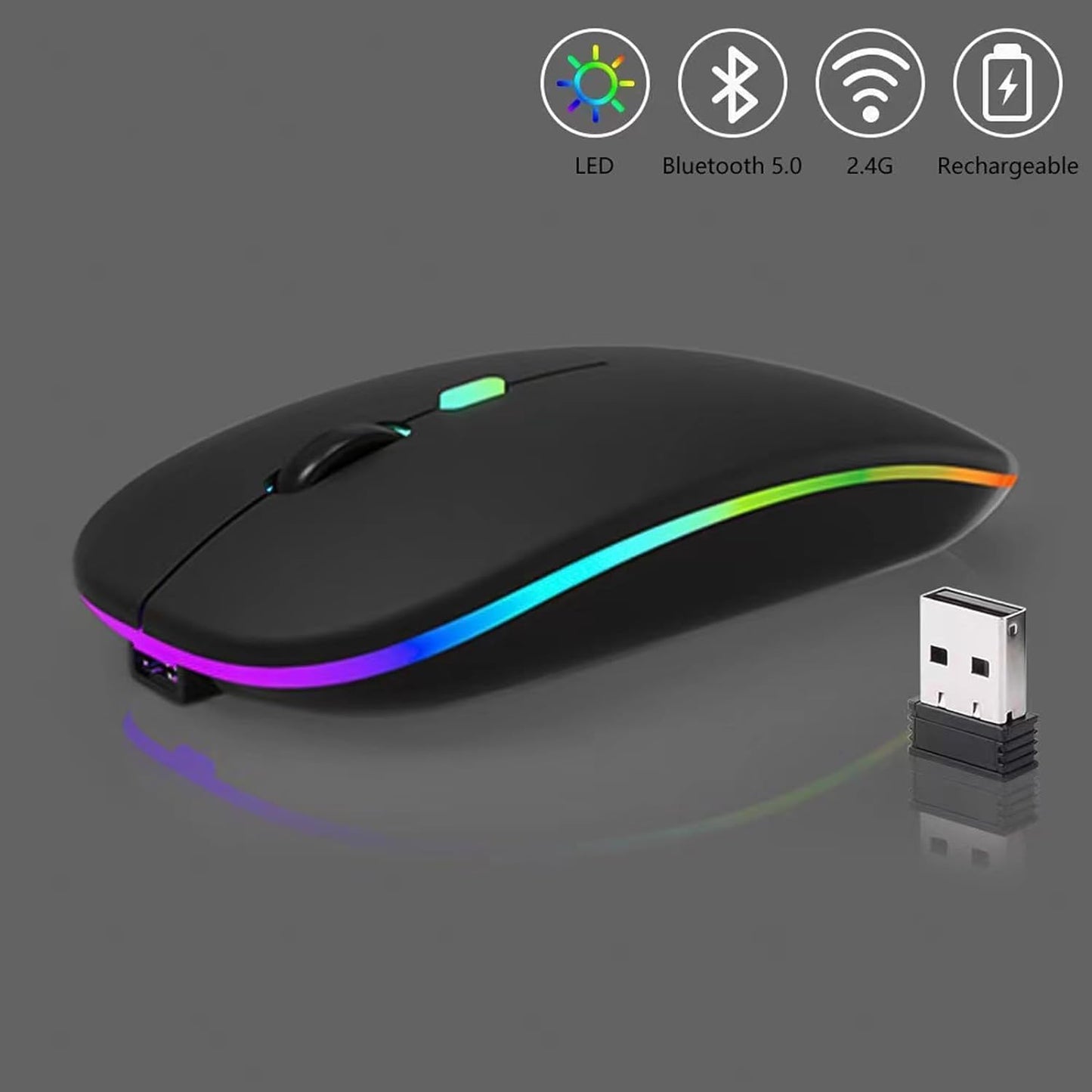 Slim Rechargeable Bluetooth Mouse: Silent Dual-Mode Travel Computer