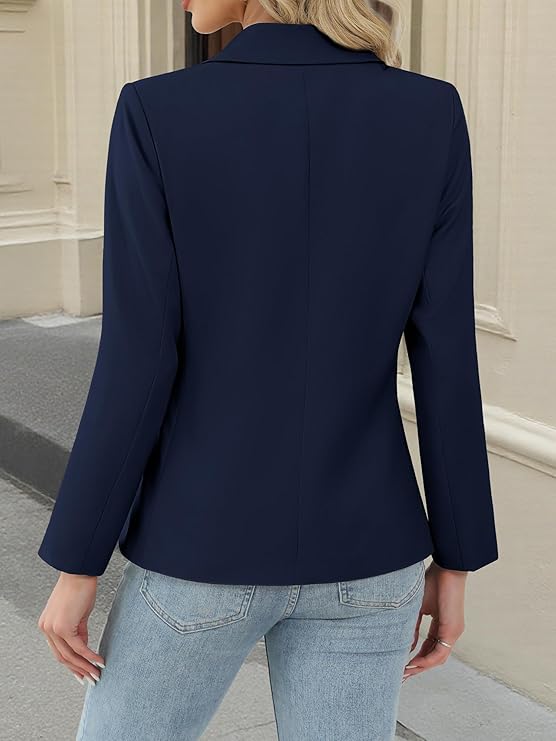 ELLEVEN Women's Long Sleeve Blazer Business Casual 2 Button Office Suit Jacket Slim Fit with Pockets