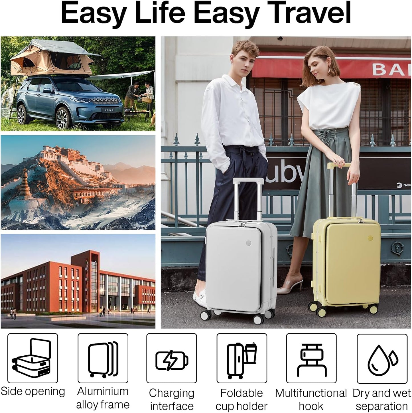 Mixi Spinner Luggage: Lightweight Carry-On Suitcase with USB Port