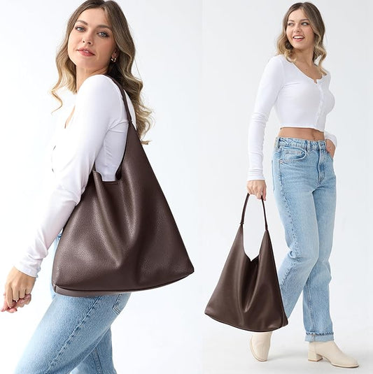 Soft Vegan Leather Slouchy Bag: Trendy Hobo Style Shoulder Purse