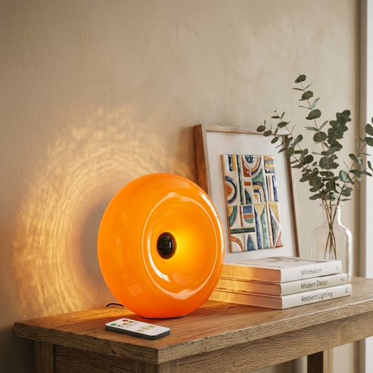 Artistic Orange Donut Lamp: Minimalist Glass Bedside Light Decor